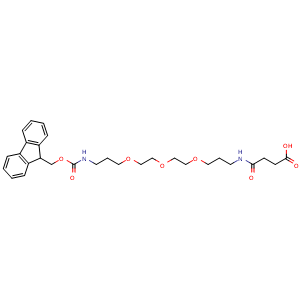 Chemical structure of 17-Oxo-6,9,12-trioxa-2,16-diazaeicosanedioic acid 1-(9H-fluoren-9-ylmethyl) ester , CAS 172089-14-4, AChemBlock P40575