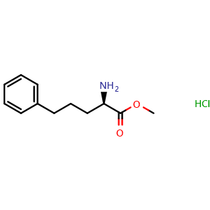 Chemical structure of Methyl (R)-2-amino-5-phenylpentanoate hydrochloride , CAS 170846-21-6, AChemBlock P40602