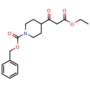 Chemical structure of Ethyl 3-(1-Cbz-piperidin-4-yl)-3-oxopropanoate , CAS 167414-75-7, AChemBlock P40690