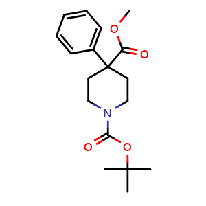 Chemical structure of 1-Boc-4-phenyl-4-methoxycarbonylpiperidine , CAS 167262-47-7, AChemBlock P40706