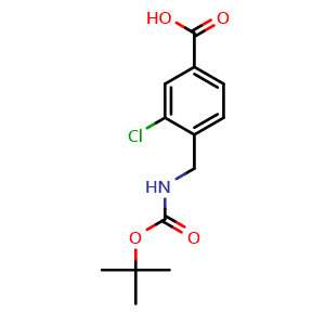 Chemical structure of 3-Chloro-4-[(Boc-amino)methyl]benzoic acid , CAS 165528-69-8, AChemBlock P40739
