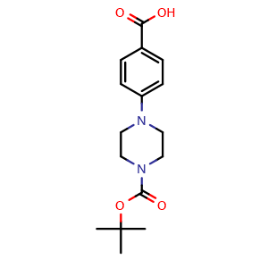 Chemical structure of 4-[N-Boc-piperazino]benzoic acid , CAS 162046-66-4, AChemBlock P40811
