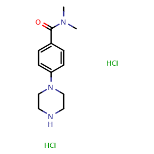 Chemical structure of N,N-Dimethyl-4-(1-piperazinyl)benzamide dihydrochloride , CAS 1779810-13-7, AChemBlock P40889