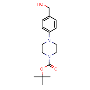 Chemical structure of 4-(1-Boc-piperazin-4-yl)phenylmethanol , CAS 158985-37-6, AChemBlock P40890