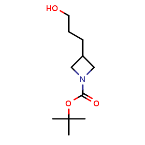 Chemical structure of 1-Boc-3-(3-hydroxypropyl)azetidine , CAS 158602-43-8, AChemBlock P40899