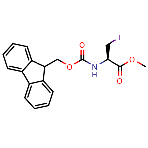 Chemical structure of N-Fmoc-3-iodo-L-alanine methyl ester , CAS 156017-42-4, AChemBlock P40950