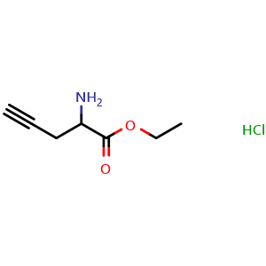 Chemical structure of 2-Amino-4-pentynoic acid ethyl ester hydrochloride , CAS 160009-06-3, AChemBlock P40977
