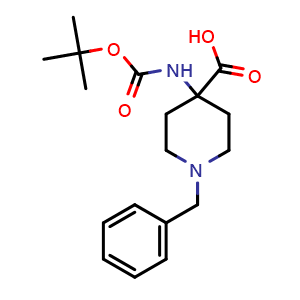 Chemical structure of 1-Benzyl-4-(Boc-amino)-4-piperidinecarboxylic acid , CAS 150435-81-7, AChemBlock P41064