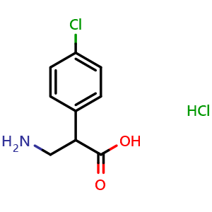 Chemical structure of 3-amino-2-(4-chlorophenyl)propanoic acid hydrochloride , CAS 90562-57-5, AChemBlock P41067