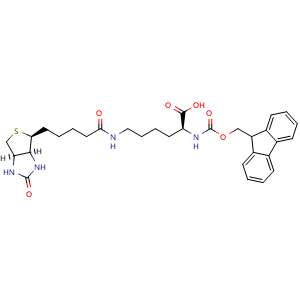 Chemical structure of Fmoc-Lys(Biotinyl)-OH , CAS 146987-10-2, AChemBlock P41162