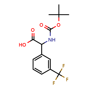 Chemical structure of a-(Boc-amino)-3-trifluoromethylbenzeneacetic acid , CAS 146621-92-3, AChemBlock P41174