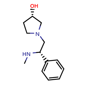 Chemical structure of 1-(S-2-Methylamino-2-phenylethyl)-S-3-pyrrolidinol , CAS 142773-73-7, AChemBlock P41281
