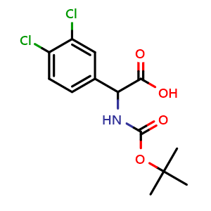 Chemical structure of 3,4-Dichloro-a-(Boc-amino)benzeneacetic acid , CAS 142121-95-7, AChemBlock P41312