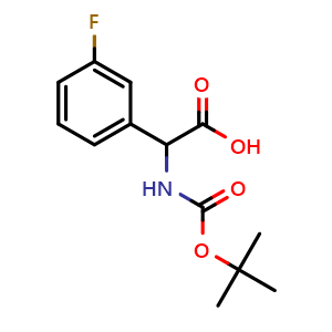 Chemical structure of a-(Boc-amino)-3-fluorobenzene-acetic acid , CAS 142121-94-6, AChemBlock P41313