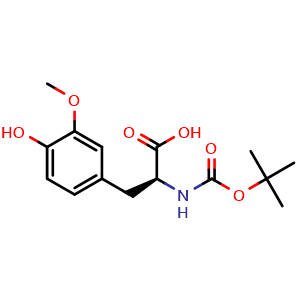 Chemical structure of Boc-4-hydroxy-3-methoxy-L-phenylalanine , CAS 141900-23-4, AChemBlock P41323