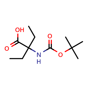 Chemical structure of 2-(Boc-amino)-2-ethyl-butanoic acid , CAS 139937-99-8, AChemBlock P41387