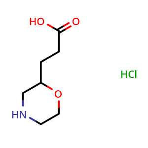 Chemical structure of 2-Morpholinepropanoic acid hydrochloride , CAS 1367717-32-5, AChemBlock P41498
