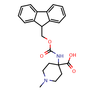 Chemical structure of 4-(Fmoc-amino)-1-methyl-4-piperidinecarboxylic acid , CAS 1352083-21-6, AChemBlock P41553
