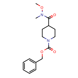 Chemical structure of 1-Cbz-N-methoxy-N-methyl-4-piperidinecarboxamide , CAS 1345673-91-7, AChemBlock P41579