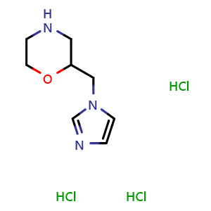 Chemical structure of 2-(1H-Imidazol-1-ylmethyl)-morpholine trihydrochloride , CAS 1341869-57-5, AChemBlock P41601