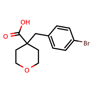 Chemical structure of 4-[(4-Bromophenyl)methyl]oxane-4-carboxylic acid , CAS 1338494-92-0, AChemBlock P41614