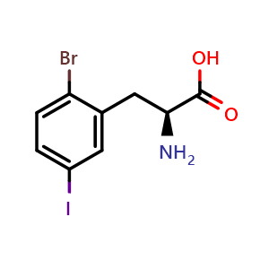 Chemical structure of 2-Bromo-5-iodo-L-phenylalanine , CAS 1335989-00-8, AChemBlock P41628