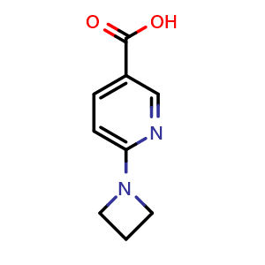 Chemical structure of 6-(1-Azetidinyl)-3-pyridinecarboxylic acid , CAS 1334486-29-1, AChemBlock P41640