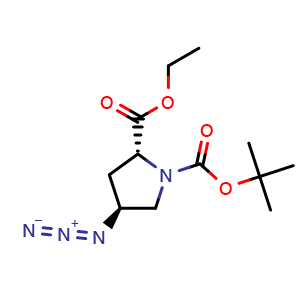 Chemical structure of (4S)-1-Boc-4-azido-D-proline ethyl ester , CAS 132623-06-4, AChemBlock P41670