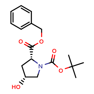 Chemical structure of Benzyl (4R)-1-Boc-4-hydroxy-D-prolinate , CAS 132622-92-5, AChemBlock P41673