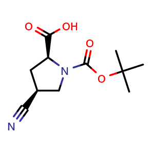 Chemical structure of (4S)-1-Boc-4-cyano-L-proline , CAS 132622-71-0, AChemBlock P41678