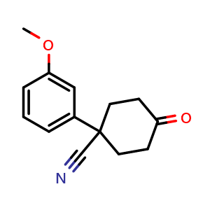 Chemical structure of 4-Cyano-4-(3-methoxyphenyl)cyclohexanone , CAS 13225-34-8, AChemBlock P41689