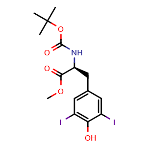 Chemical structure of Boc-3,5-diiodo-L-tyrosine methyl ester , CAS 128781-80-6, AChemBlock P41812