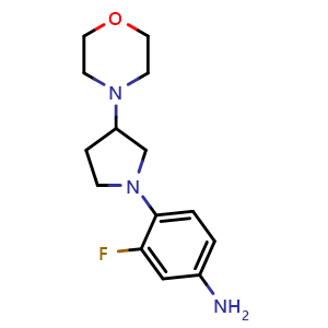 Chemical structure of 3-Fluoro-4-(3-morpholino-pyrrolidino)aniline , CAS 1281311-37-2, AChemBlock P41827