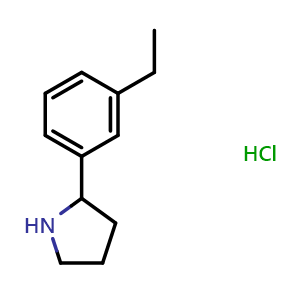 Chemical structure of 2-(3-Ethylphenyl)pyrrolidine hydrochloride , CAS 1270480-16-4, AChemBlock P41857