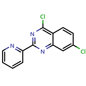 Chemical structure of 4,7-Dichloro-2-(2-pyridinyl)-quinazoline , CAS 1269703-91-4, AChemBlock P41881