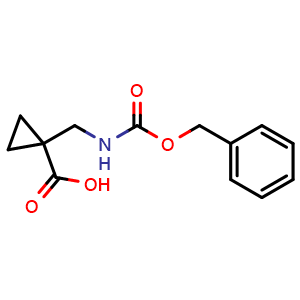 Chemical structure of 1-[(Cbz-amino)methyl]cyclopropanecarboxylic acid , CAS 1265896-32-9, AChemBlock P41900