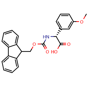 Chemical structure of (R)-a-(Fmoc-amino)-3-methoxybenzeneacetic acid , CAS 1260614-82-1, AChemBlock P41945