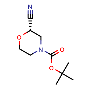 Chemical structure of (S)-N-Boc-2-cyano-morpholine , CAS 1257856-31-7, AChemBlock P42032