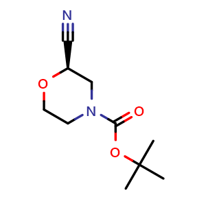 Chemical structure of (R)-N-Boc-2-cyano-morpholine , CAS 1257850-78-4, AChemBlock P42033