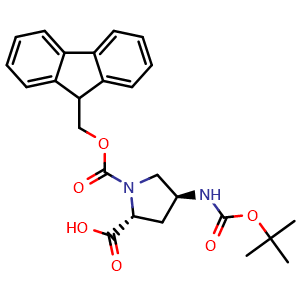 Chemical structure of (4S)-4-(Boc-amino)-1-Fmoc-D-proline , CAS 1820570-42-0, AChemBlock P42050