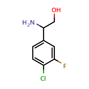 Chemical structure of b-Amino-4-chloro-3-fluorobenzeneethanol , CAS 1250241-63-4, AChemBlock P42063