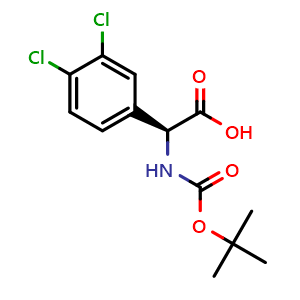 Chemical structure of (S)-N-Boc-2-(3,4-dichlorophenyl)glycine , CAS 1241678-17-0, AChemBlock P42105