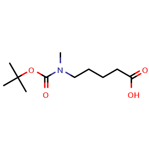Chemical structure of 5-(Boc-N-methyl-amino)pentanoic acid , CAS 124073-08-1, AChemBlock P42111