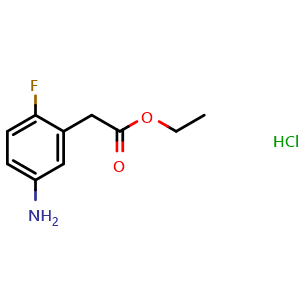 Chemical structure of Ethyl 5-amino-2-fluoro-benzeneacetate hydrochloride , CAS 1239460-72-0, AChemBlock P42115