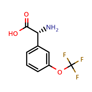Chemical structure of (R)-a-Amino-3-trifluoromethoxybenzeneacetic acid , CAS 1228569-10-5, AChemBlock P42145