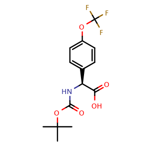 Chemical structure of (S)-a-(Boc-amino)-4-(trifluoromethoxy)benzeneacetic acid , CAS 1228566-11-7, AChemBlock P42147