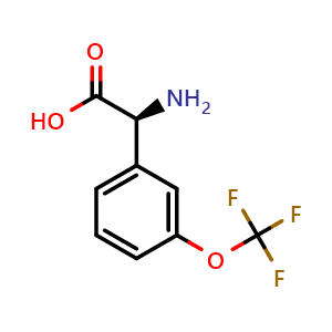 Chemical structure of (S)-a-Amino-3-trifluoromethoxybenzeneacetic acid , CAS 1228547-97-4, AChemBlock P42155