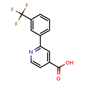 Chemical structure of 2-(3-Trifluoromethylphenyl)-4-pyridinecarboxylic acid , CAS 1226291-45-7, AChemBlock P42164