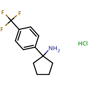 Chemical structure of 1-(4-Trifluoromethylphenyl)cyclopentanamine hydrochloride , CAS 1222098-17-0, AChemBlock P42179
