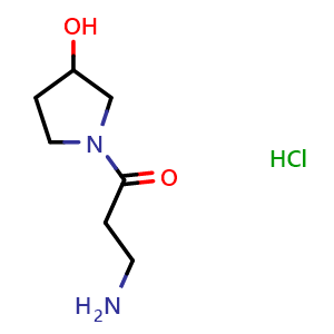 Chemical structure of 1-(3-Amino-propionyl)-pyrrolidin-3-ol hydrochloride , CAS 1220181-17-8, AChemBlock P42184